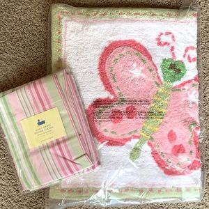 ✨SOLD✨Pottery Barn Kids Simply Stripes Shower Curtain and Butterfly Bathmat